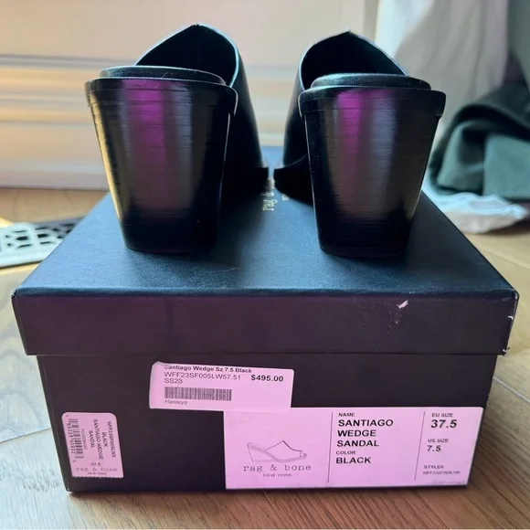BNIB Rag & Bone Santiago Wedge - Black Leather - Size 7.5 (37.5) - Picture 9 of 11